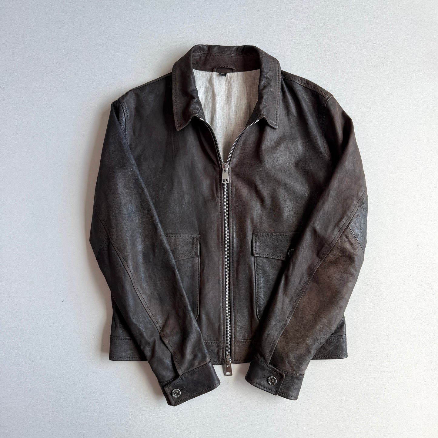 MINT! Paul Stuart (M) Lightweight Leather Linen-Lined Bomber-Style Jacket