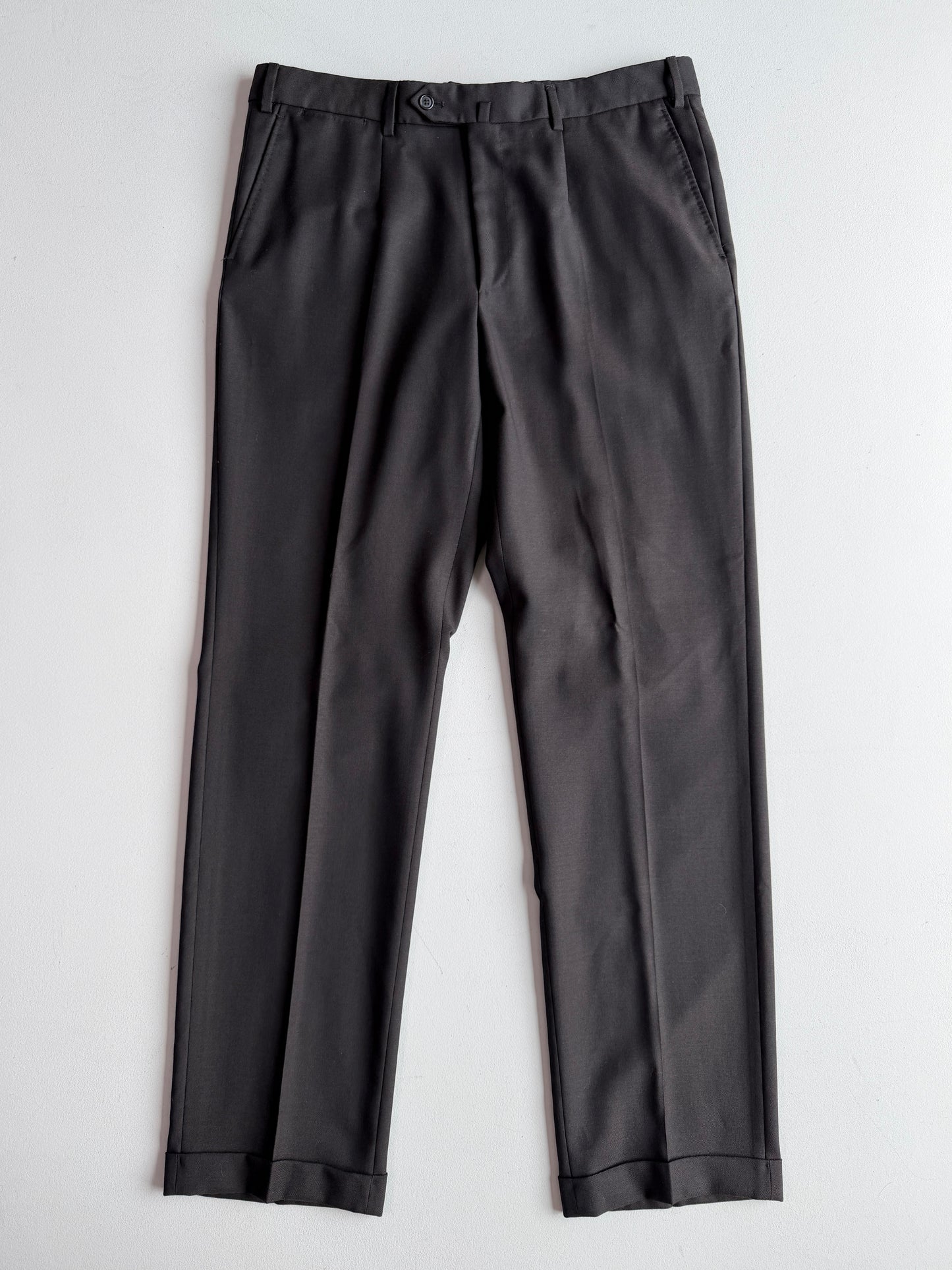 Isaia (36 x34) Dark Brown Wool Hopsack Basketweave Cuffed Pants