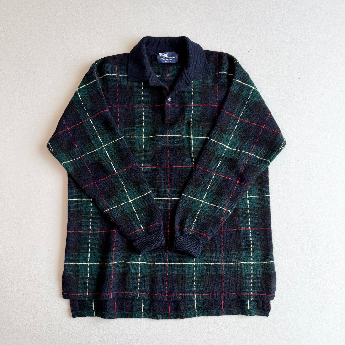 VNTG Polo Ralph Lauren (L) 100% Cashmere Tartan Plaid Collared Pullover Sweater