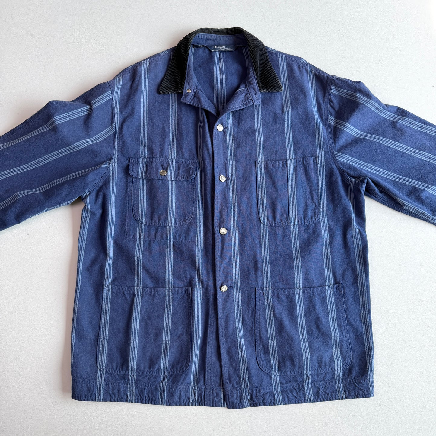 VNTG Polo Ralph Lauren (L) Mattress Ticked Cotton Indigo Chore Field Coat