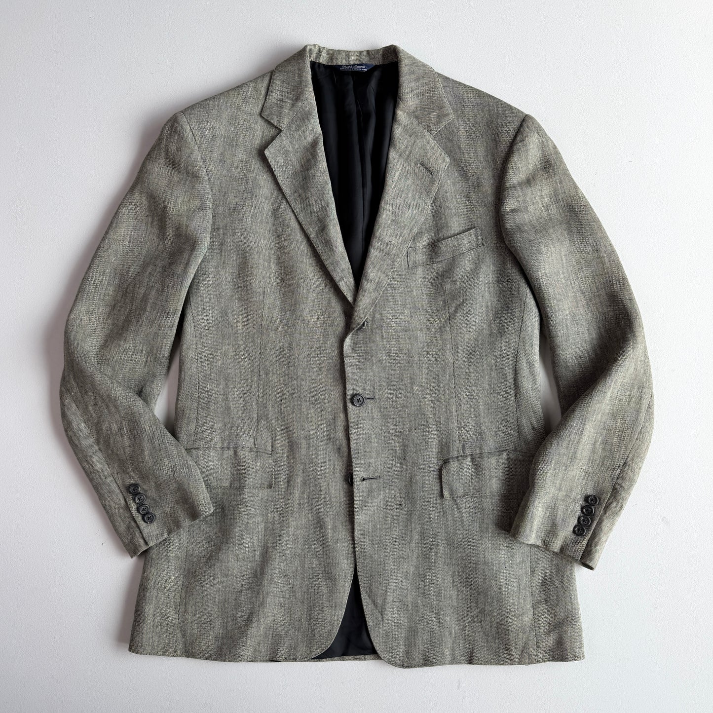 VNTG Ralph Lauren Pre-Purple Label (44L) 100% Linen Spalla Camicia Sport Coat
