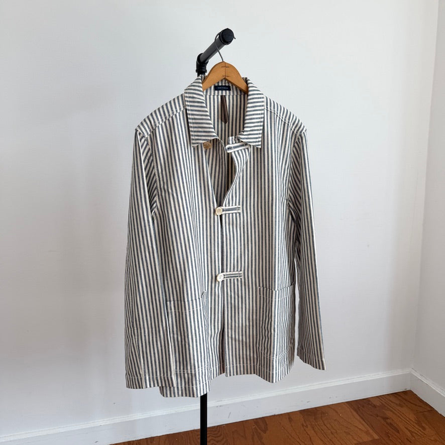 Drake's London (44) Blue and Ecru Stripe Cotton-Linen Deck Chore Jacket