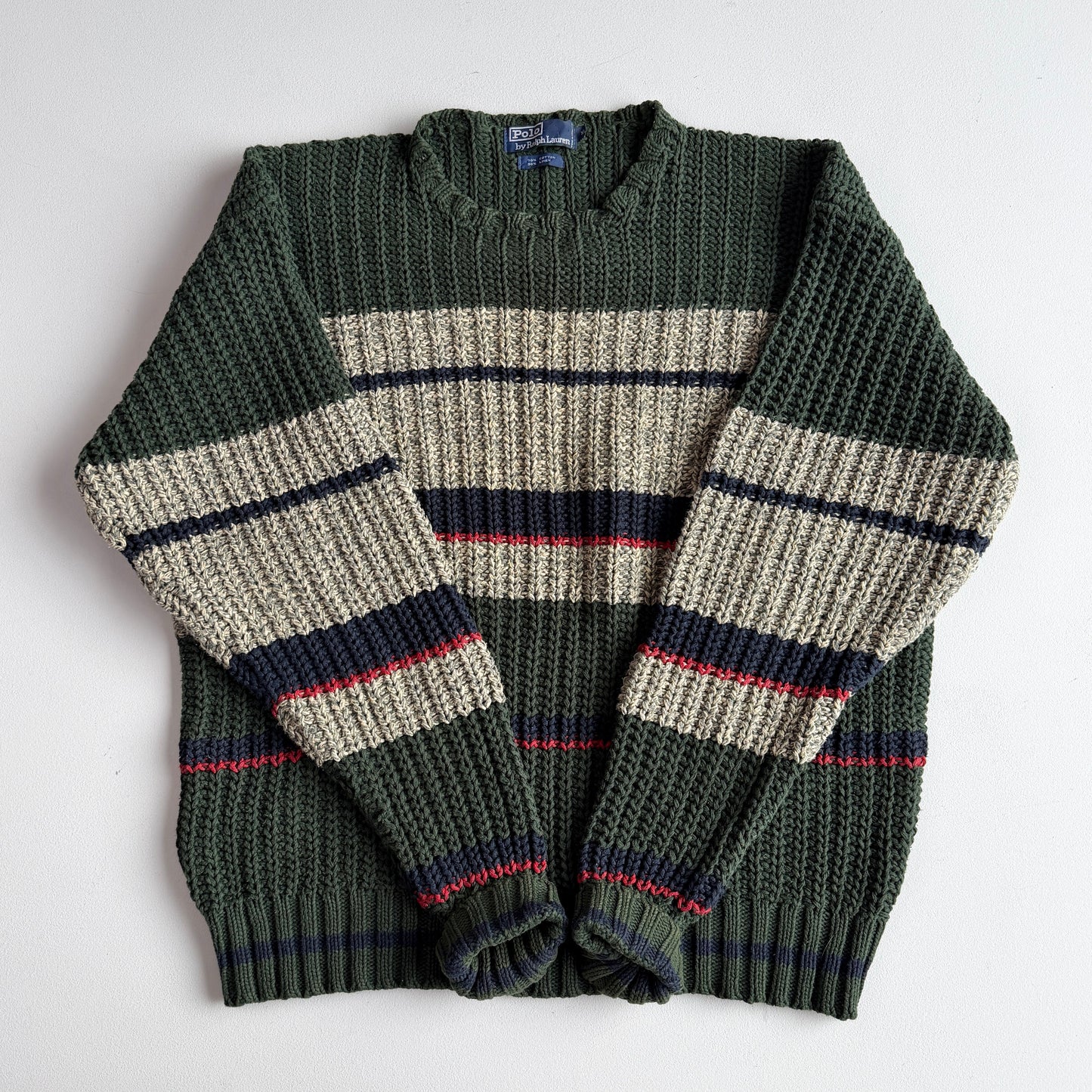 VNTG Polo Ralph Lauren (XL) Cotton/Linen Rib Knit Stripe Sweater