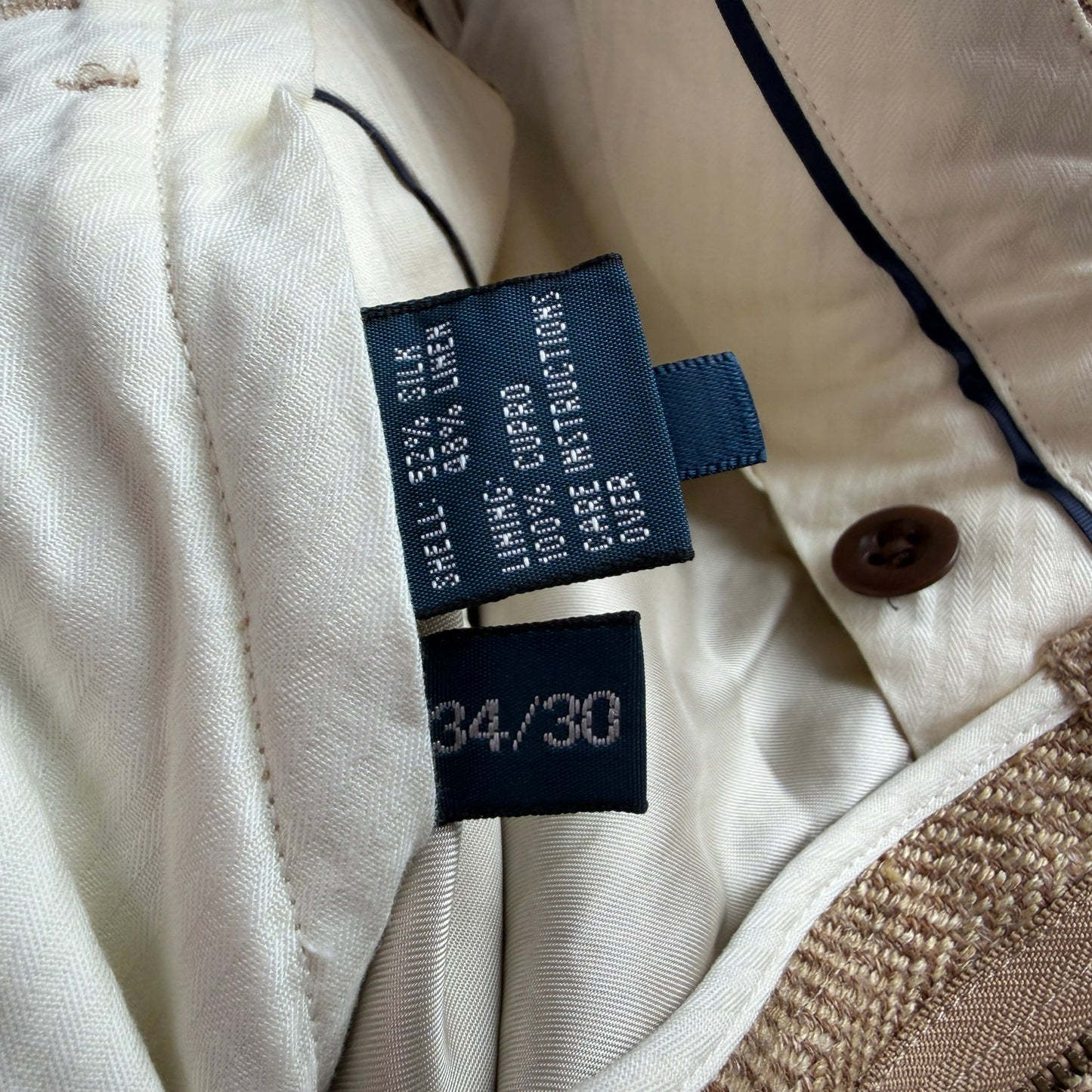 Polo Ralph Lauren (34x30) Golden Wheat Silk/Linen Herringbone Pants