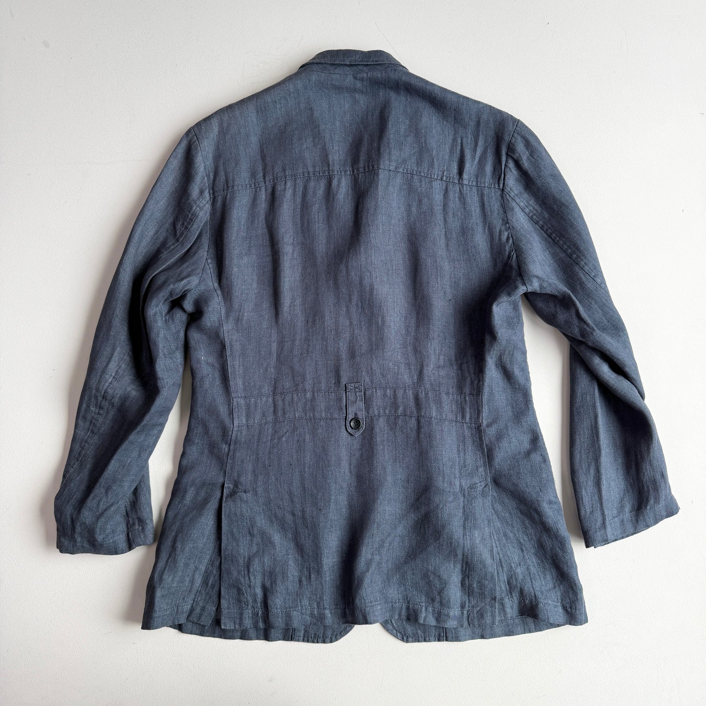 Canali (52 / L) Half-Norfolk 100% Linen Slate Blue Unstructured Sport Coat