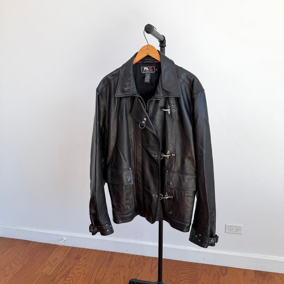 Ralph Lauren RLX (XL) Glove-Soft Leather Fireman Clasp Black Jacket