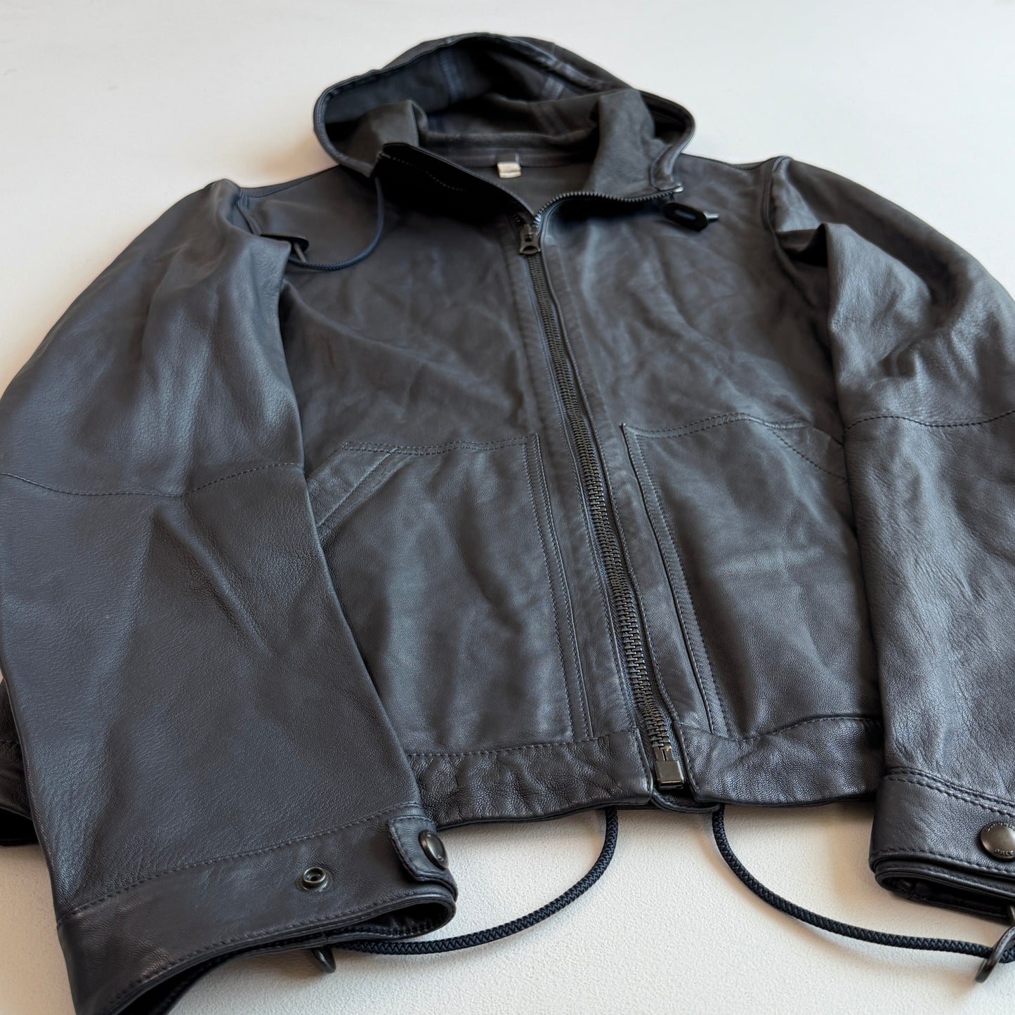 Burberry Brit (M) Leather Slate Blue Zip Hooded Jacket