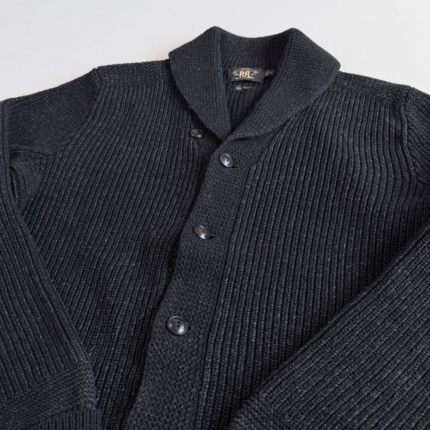 NWOT RRL Ralph Lauren (XL) 100% Cotton Dyed Black Cardigan Sweater