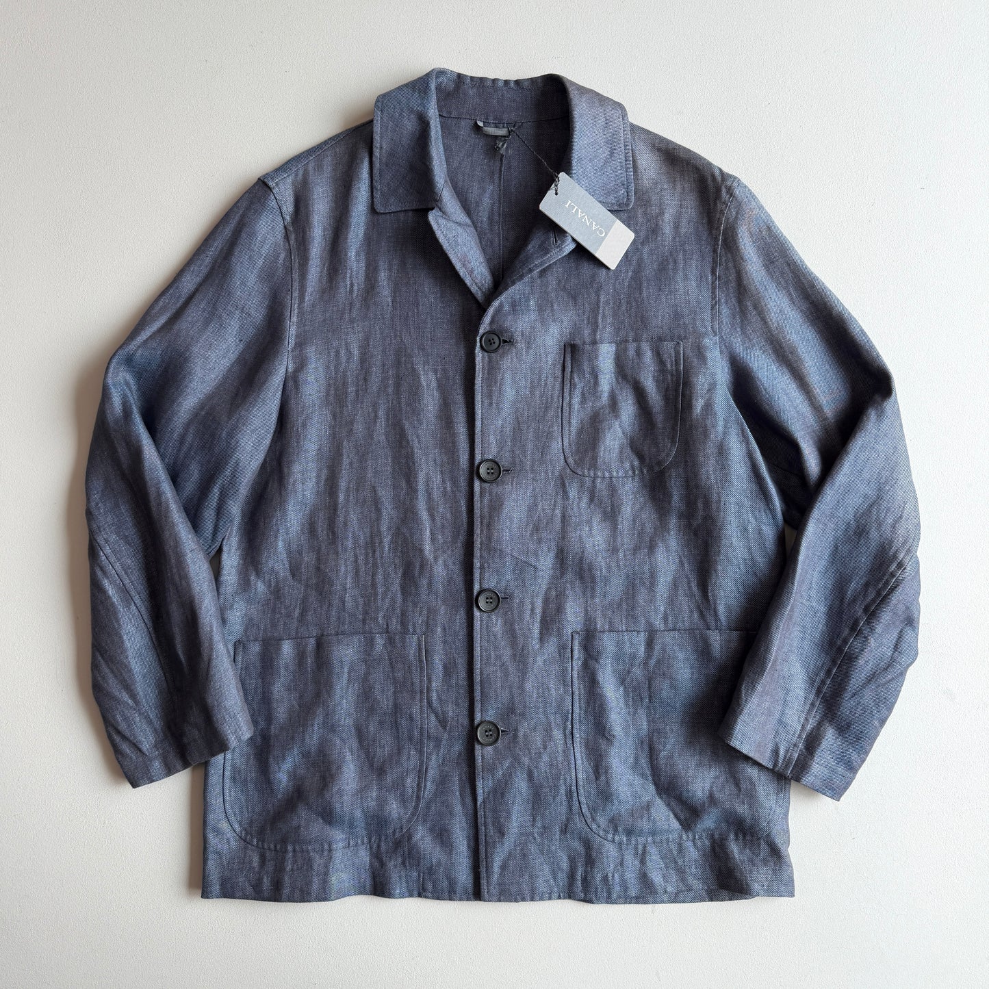 Canali 48IT (fits like 50IT) Iridescent Slate Blue Linen Chore Coat