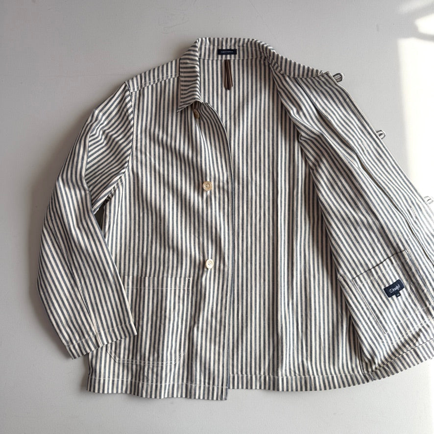 Drake's London (44) Blue and Ecru Stripe Cotton-Linen Deck Chore Jacket