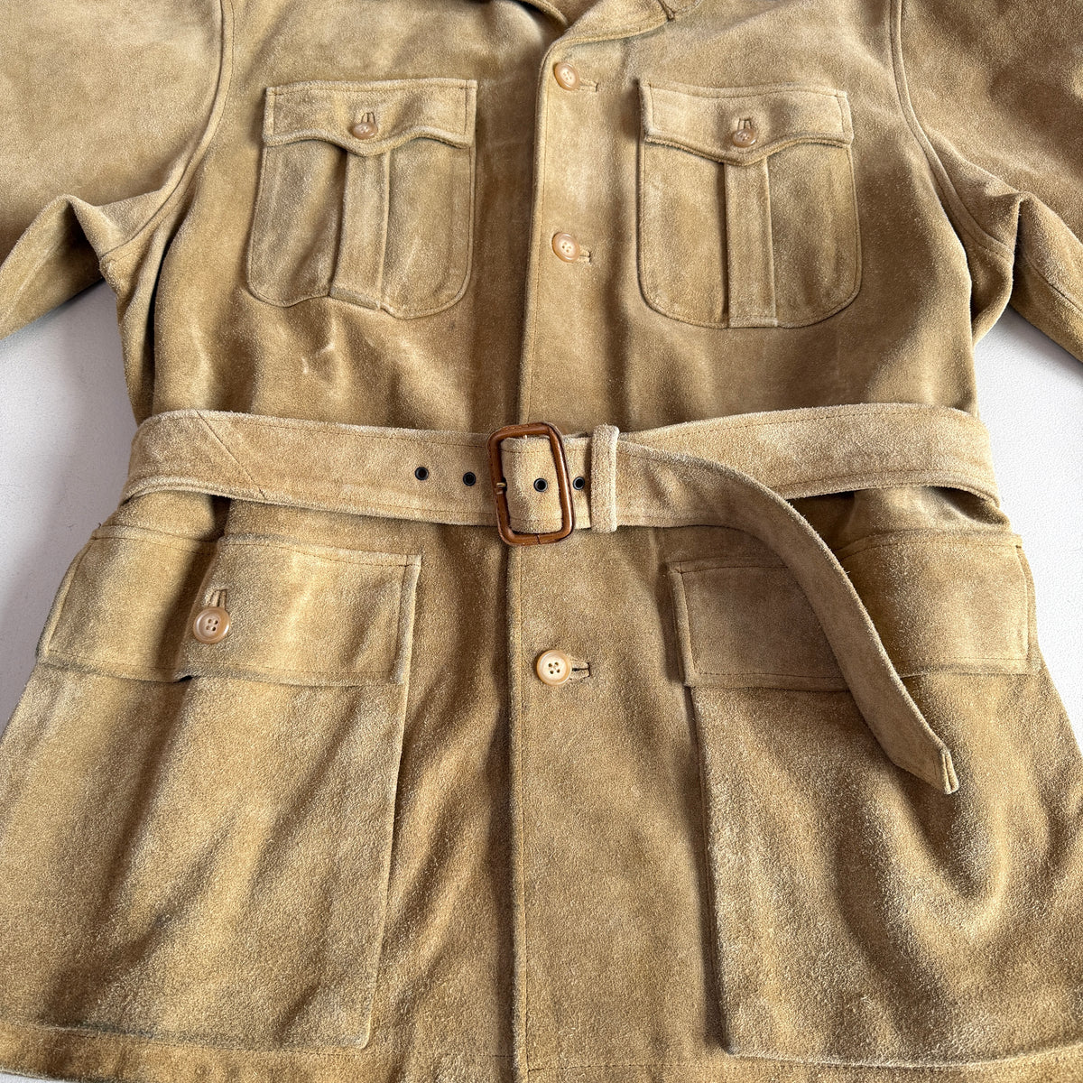 VNTG Polo Ralph Lauren (L) Rugged Suede Leather Khaki Safari Coat