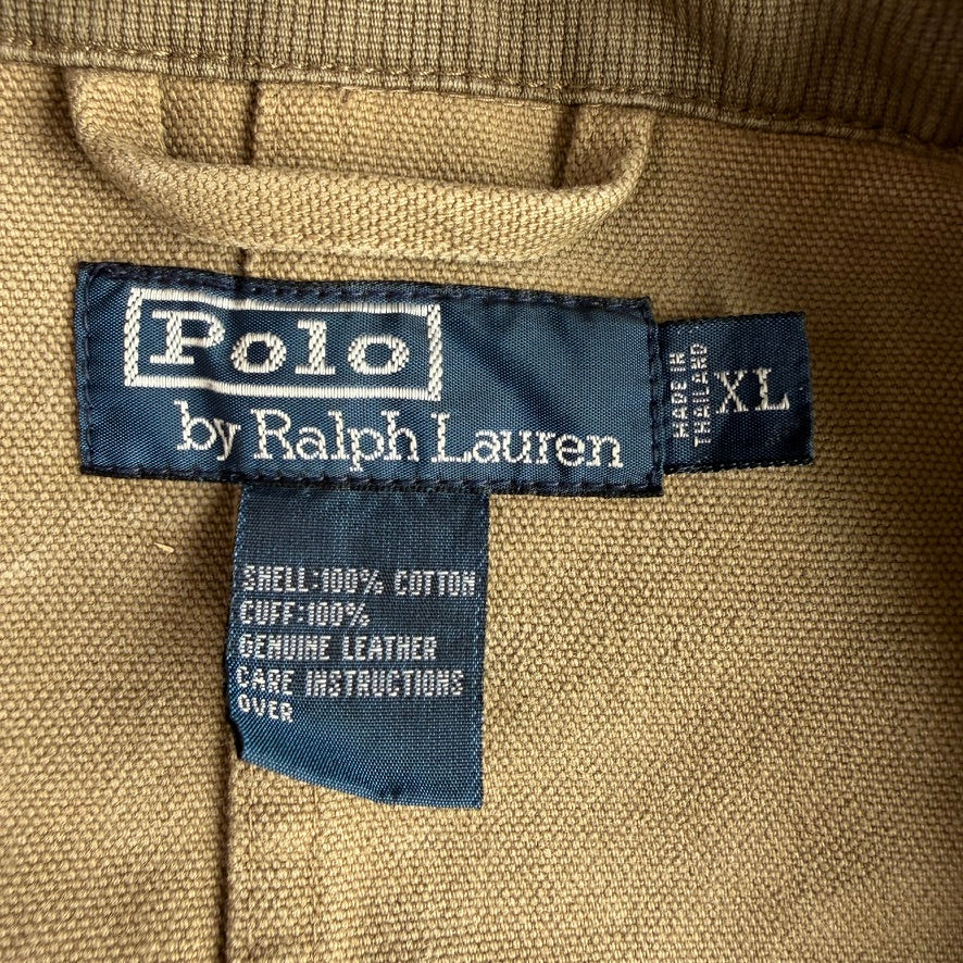 VNTG Polo Ralph Lauren (XL) Sage Fireman Clasp Leather Trim Canvas Coat