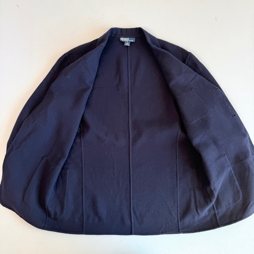 VNTG Polo Ralph Lauren (L) Wool Flannel Unstructured Navy Blue Sport Coat