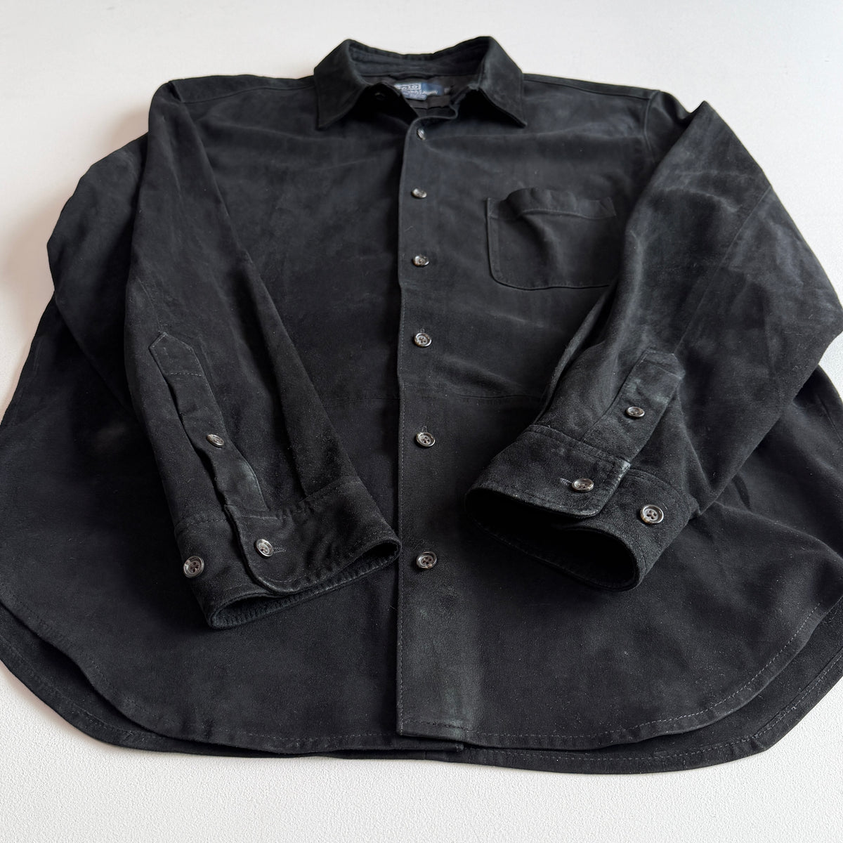 Polo Ralph Lauren (L) Black Suede Leather Button Front Shirt