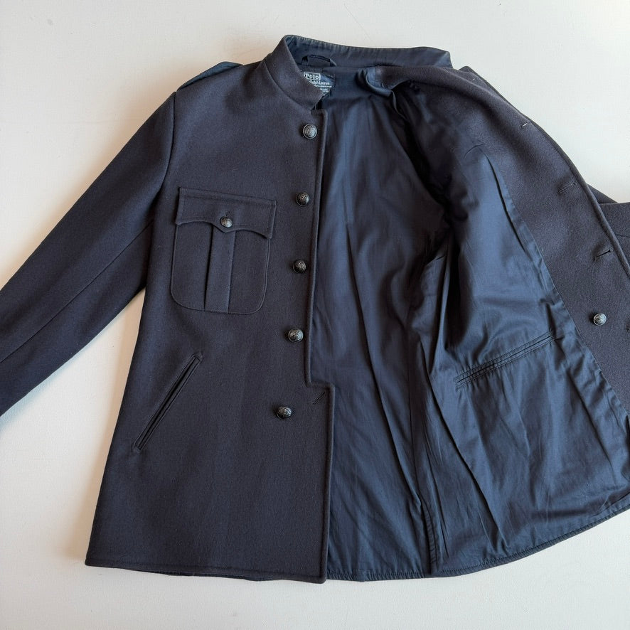 VNTG Polo Ralph Lauren (M) Naval 100% Melton Wool Epaulet Military Jacket
