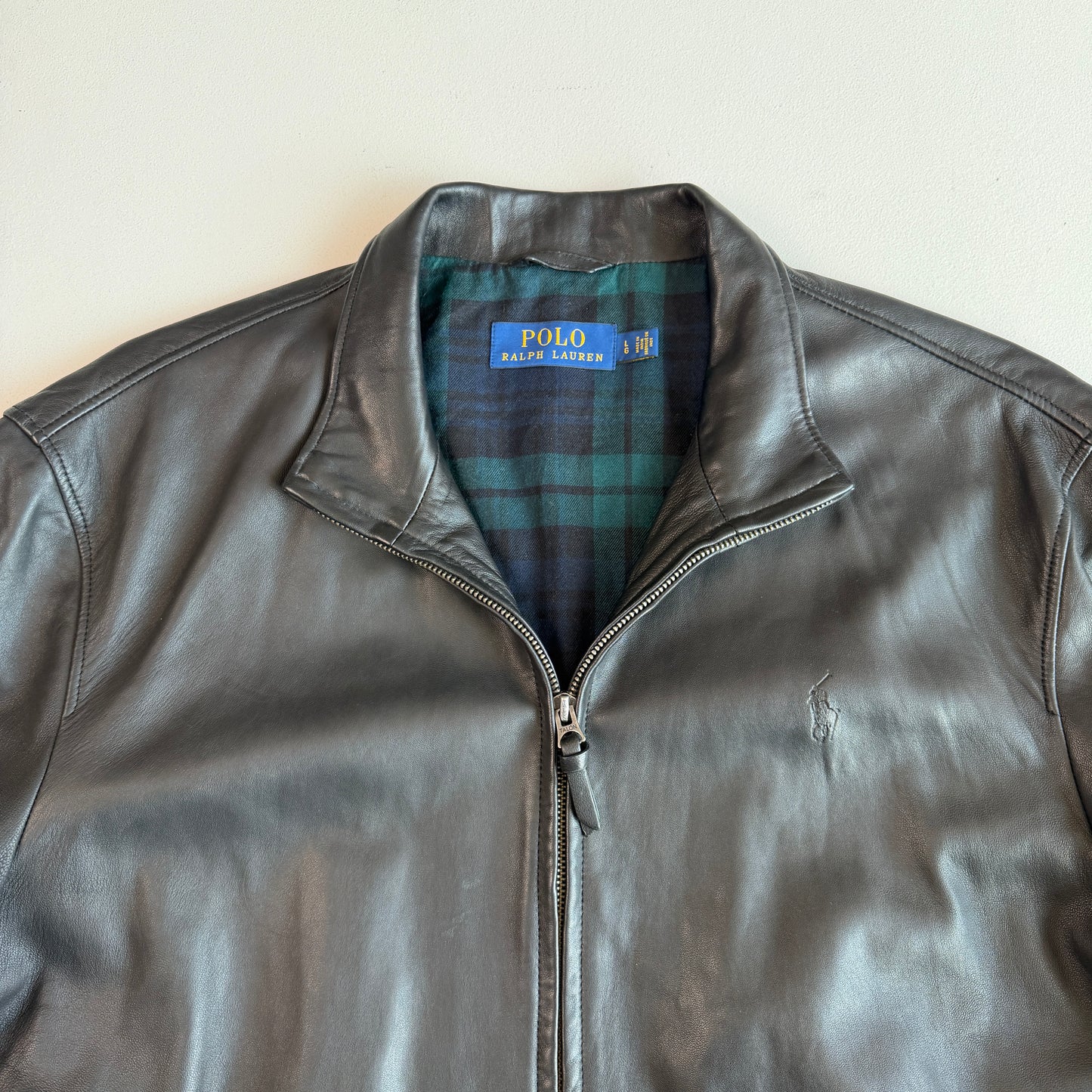 Polo Ralph Lauren (L) Black Glove Soft Leather Plaid Lined Jacket