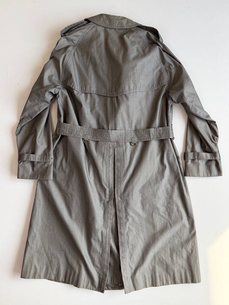 VNTG Burberry (44L) 100% Cotton Gabardine Double Breast Gray Trench Coat
