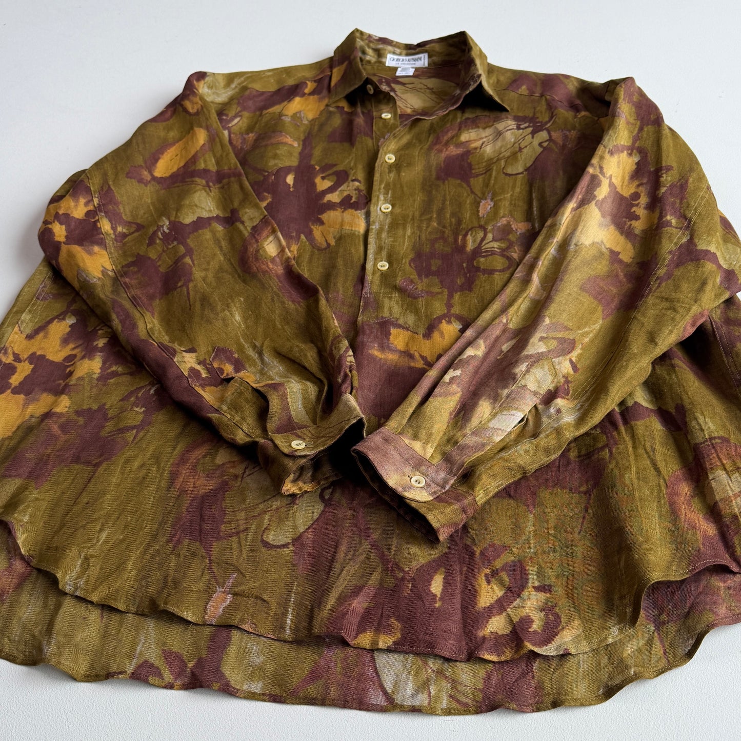 VNTG Giorgio Armani (M / L) 100% Linen Floral Abstract Popover Shirt