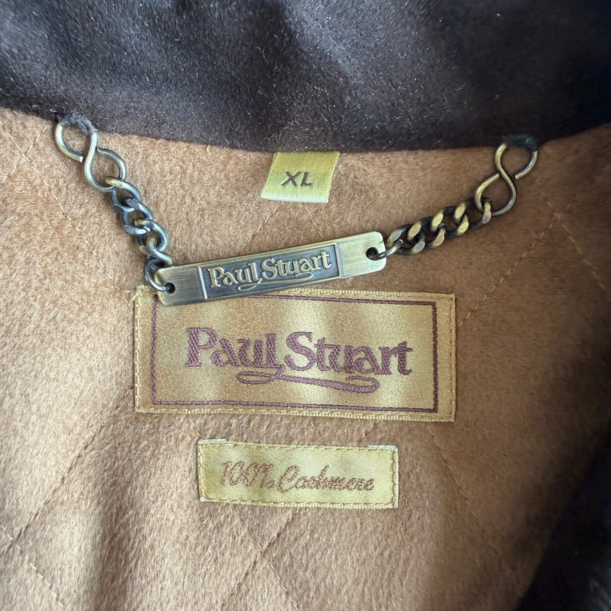 Paul Stuart (XL) 100% Cashmere Quilted Navy Blue Suede Trim Jacket Coat