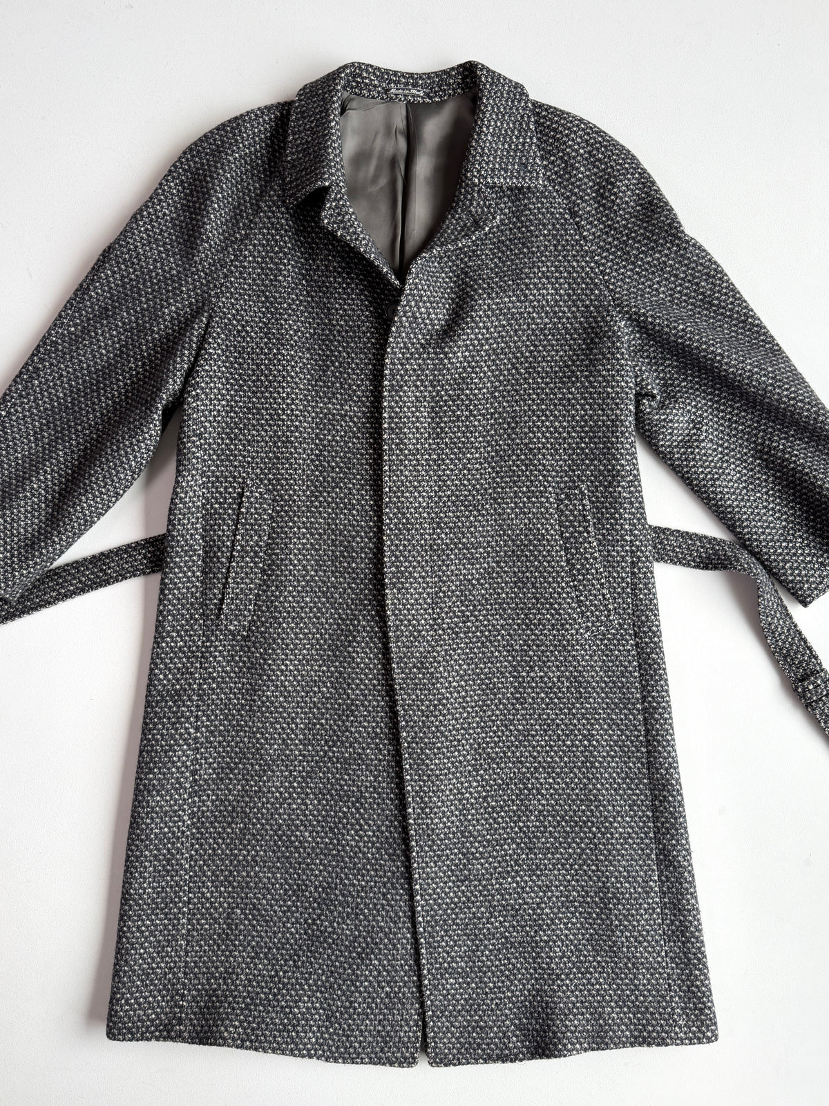 VNTG Giorgio Armani MANI (42R) 100% Wool Tweed Belted Balmacaan Overcoat