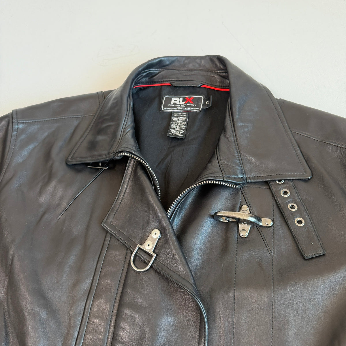 Ralph Lauren RLX (XL) Glove-Soft Leather Fireman Clasp Black Jacket
