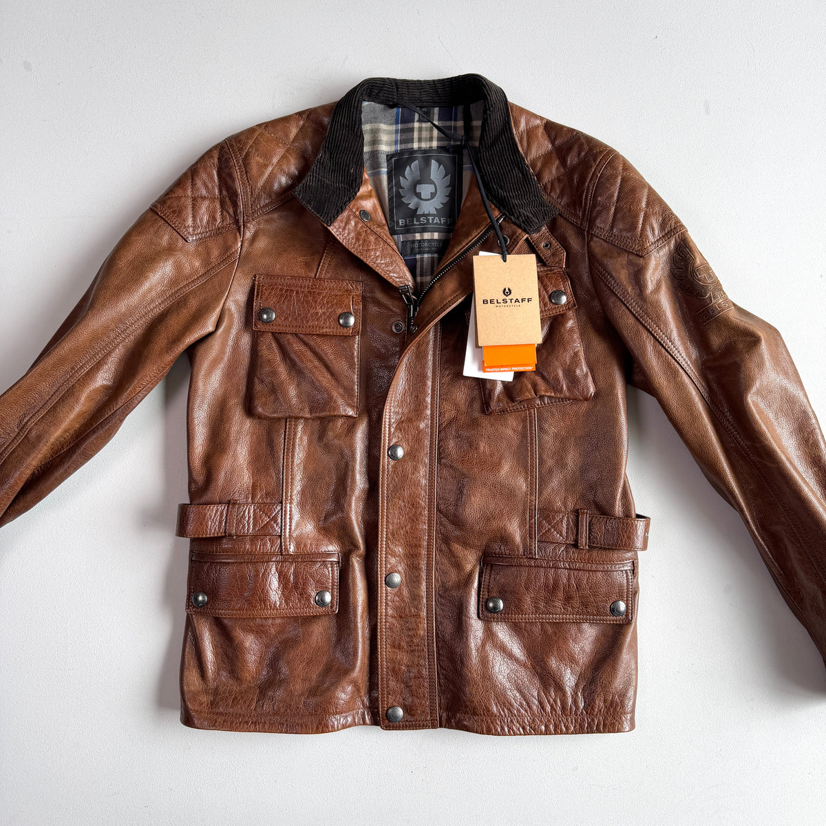 NWT Belstaff (L/XL) Turner Leather Brown Partial-Belt Motorcycle Jacket