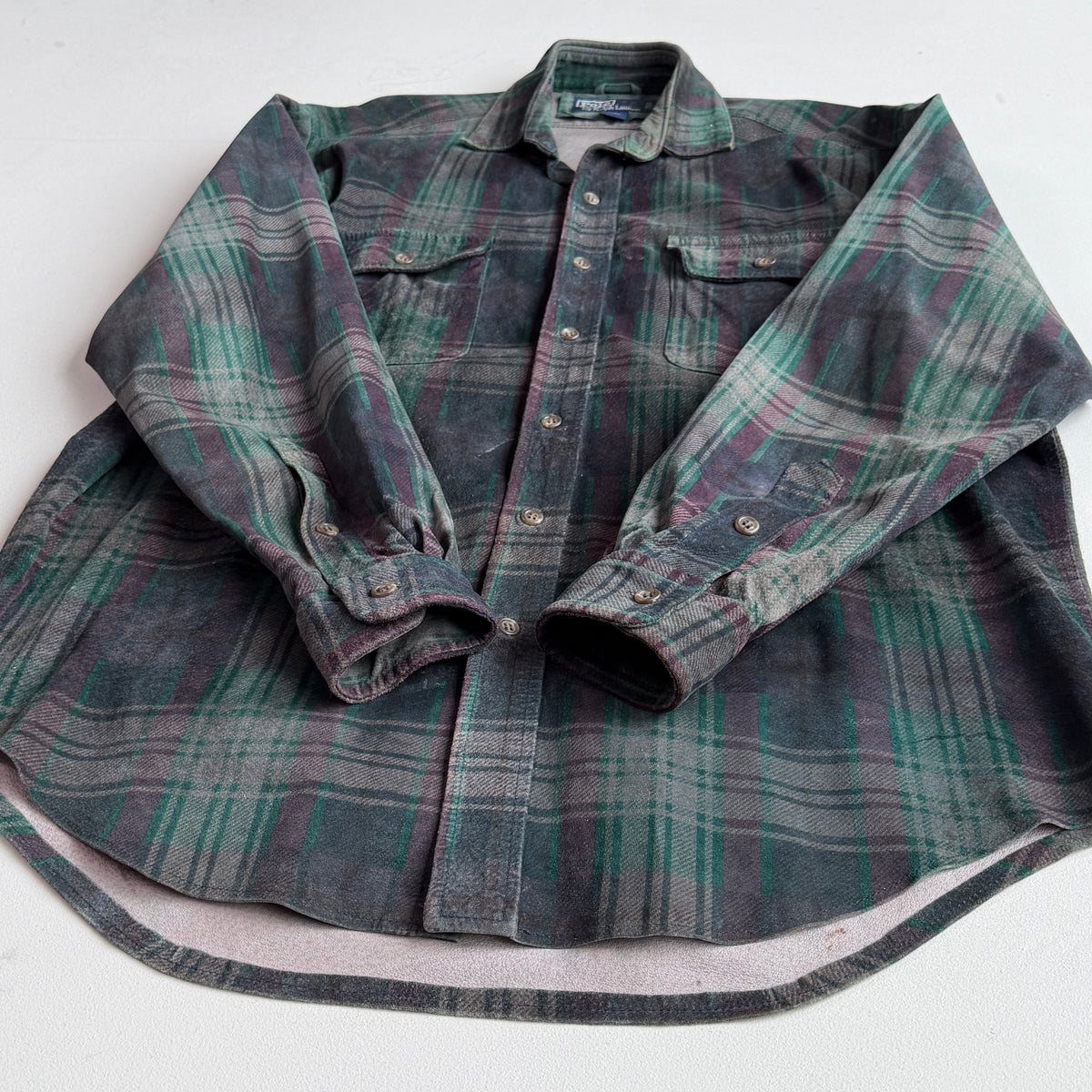 RARE! Polo Ralph Lauren (M) Suede Leather Plaid Tartan Button Front Shirt VNTG