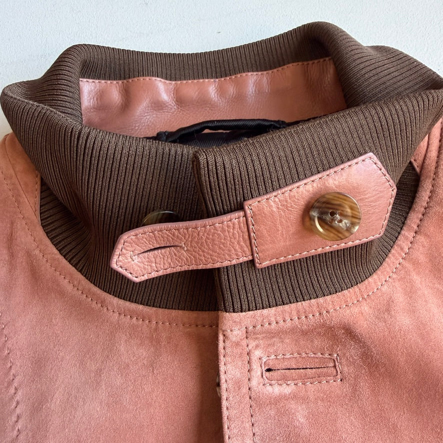 MINT! Tom Ford (50 IT) Blush Clay Calfskin Suede Leather Bomber-Style Jacket