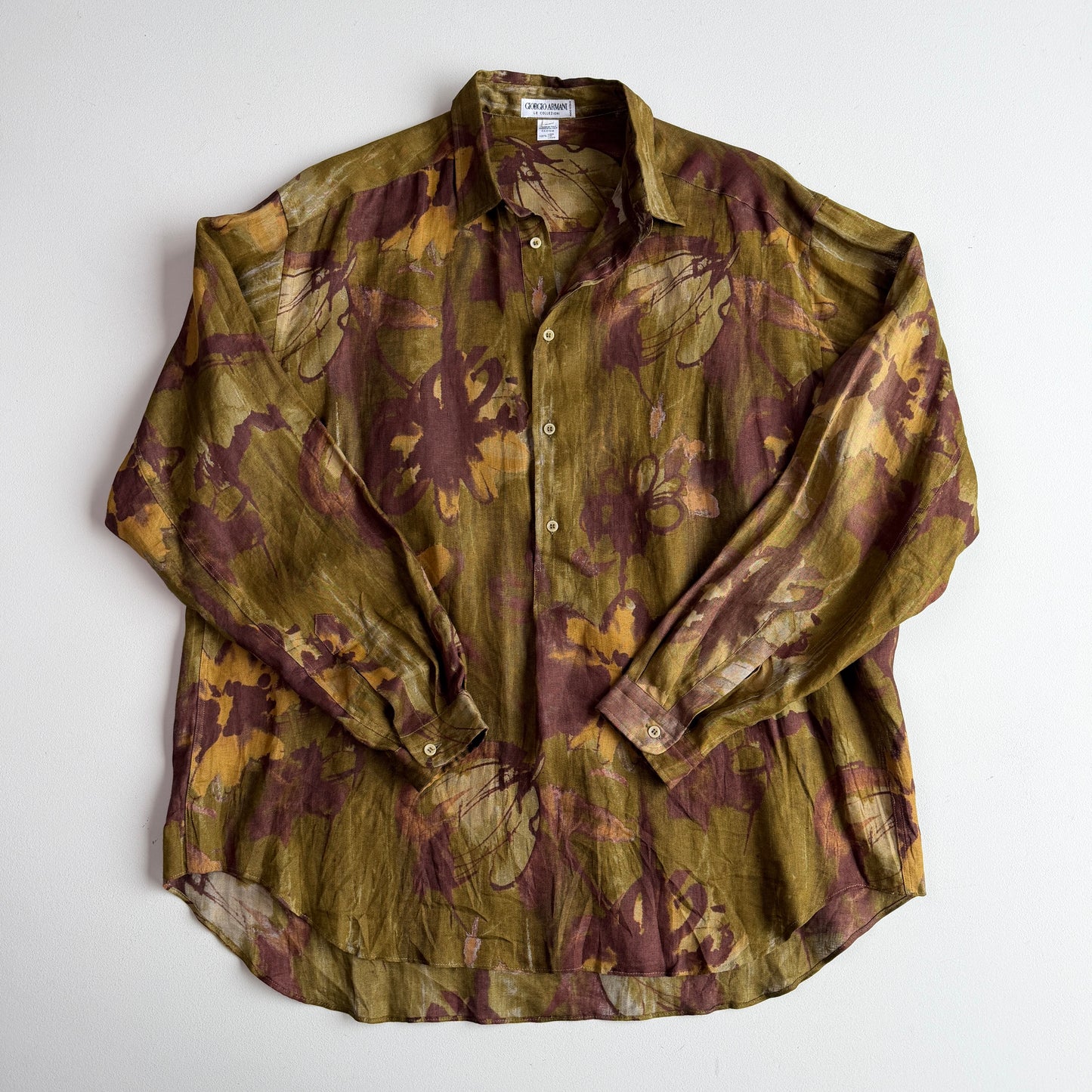 VNTG Giorgio Armani (M / L) 100% Linen Floral Abstract Popover Shirt