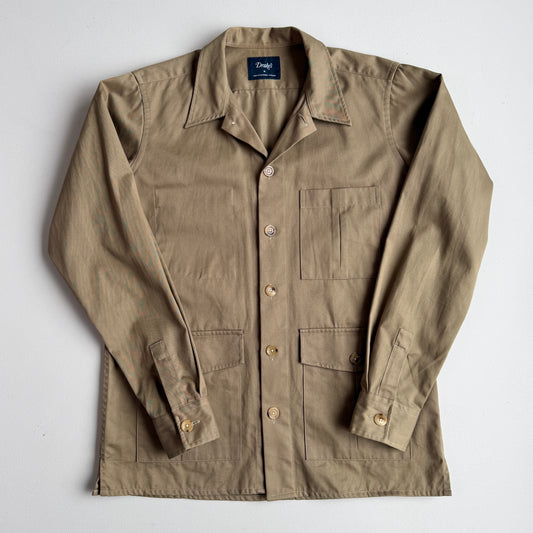 Drake's London (M) Olive/Khaki Twill Cotton Iridescent Over Shirt