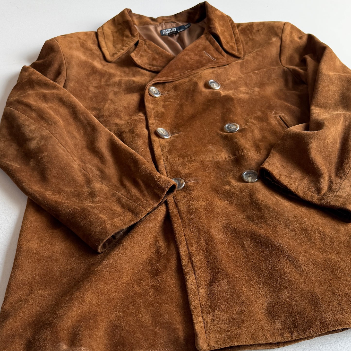 Polo Ralph Lauren (XL) Double Breasted Suede Leather Tawny Brown Coat