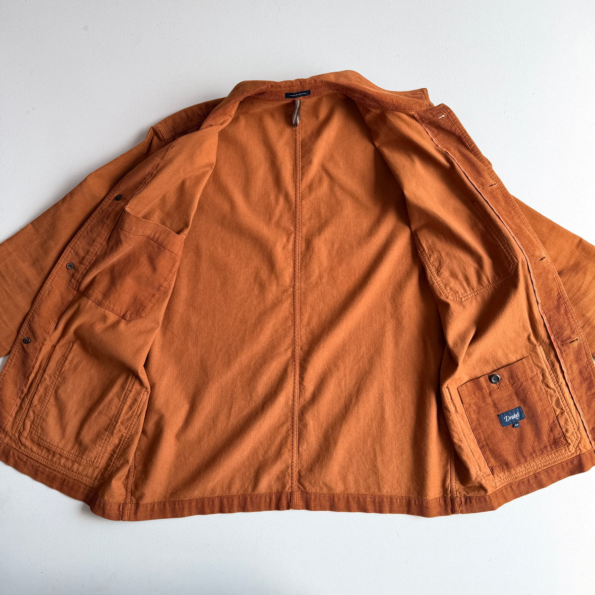 Drake's London (44 /XL) Burnt Orange Corduroy Chore Coat Jacket