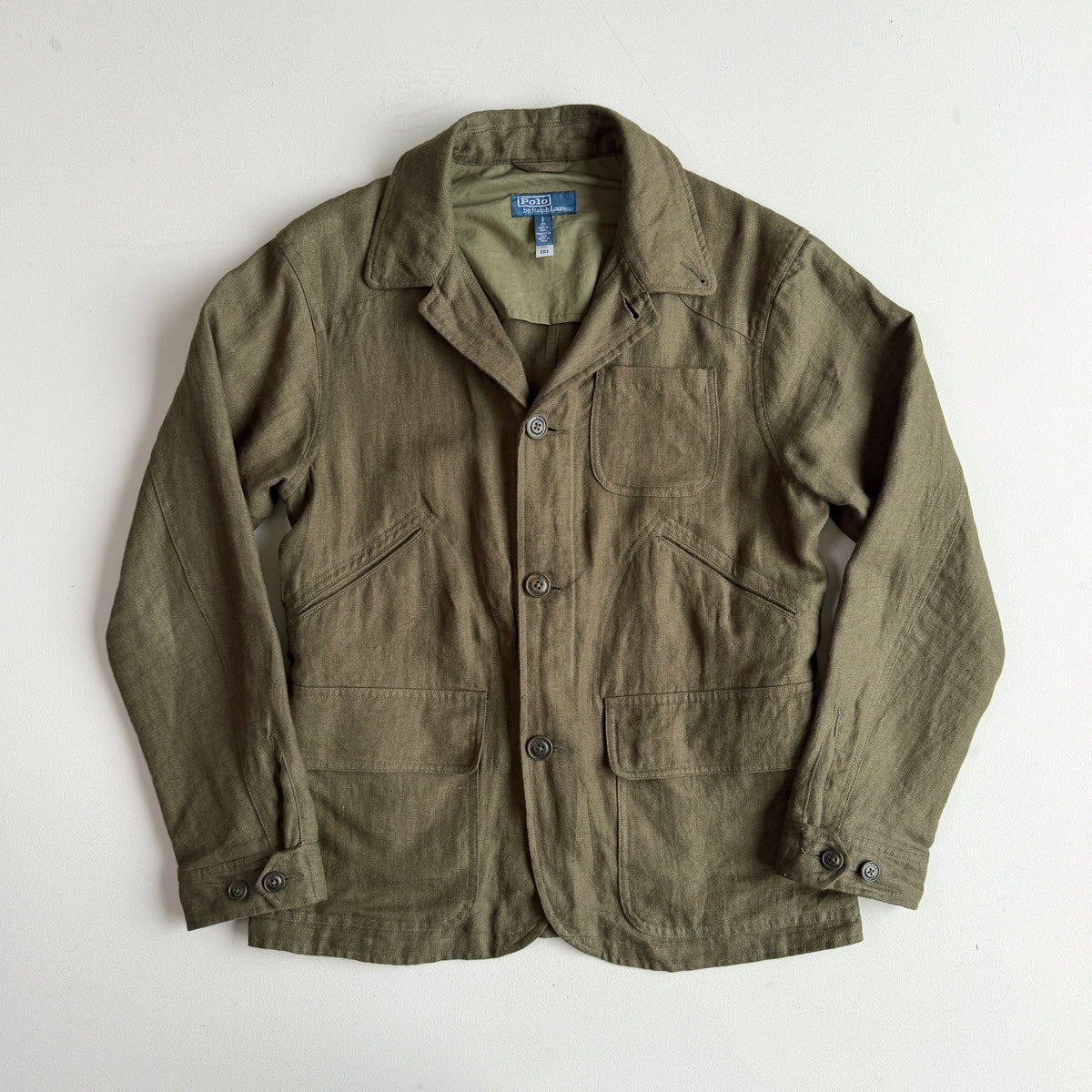 Polo Ralph Lauren (S) 100% Linen Herringbone Utility Green Jacket