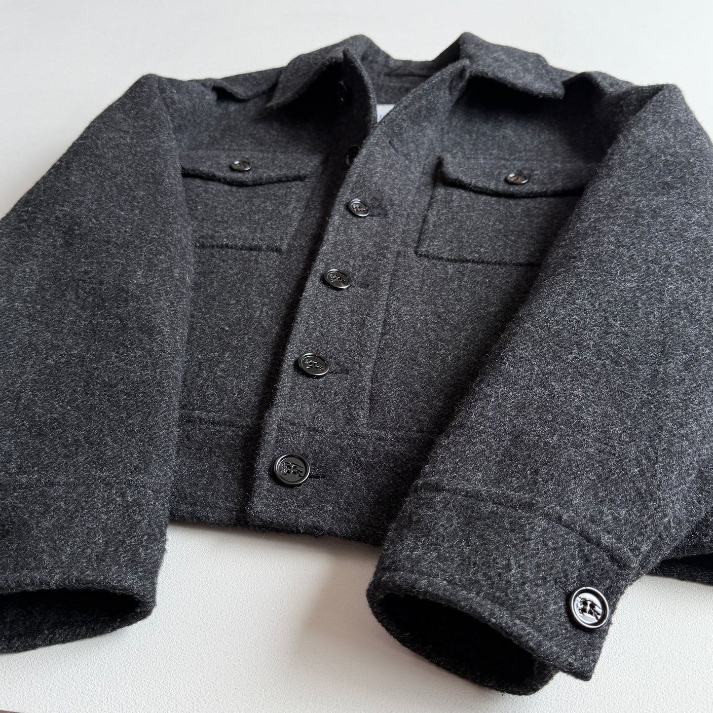 Burberry (48IT) 100% Wool Tweed Charcoal Military Button Jacket