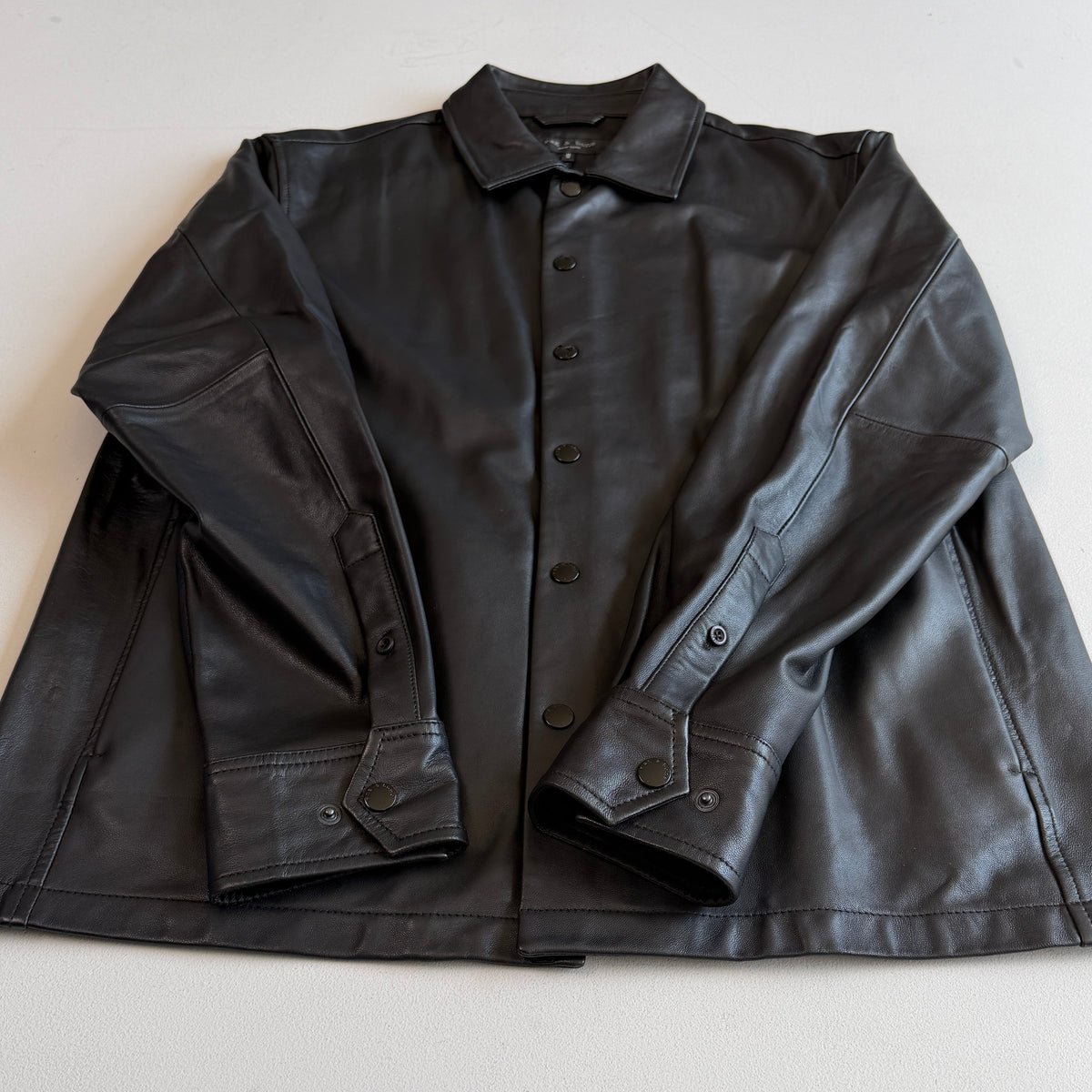 rag & bone (M) Glove-Soft Lamb Leather Snap Black Overshirt Jacket