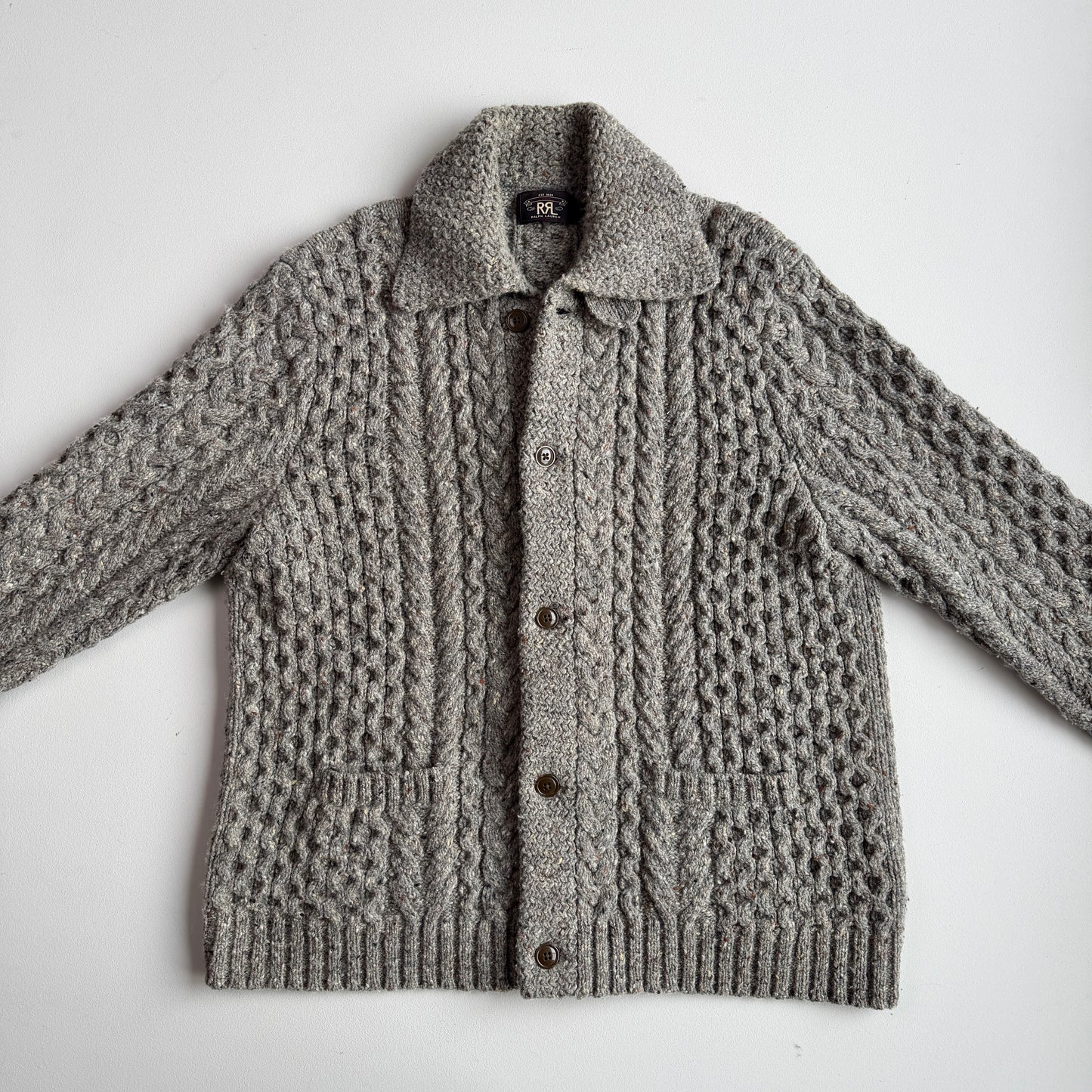 RRL Ralph Lauren (2XL) Wool Rust Specked/Heathered Cardigan Sweater