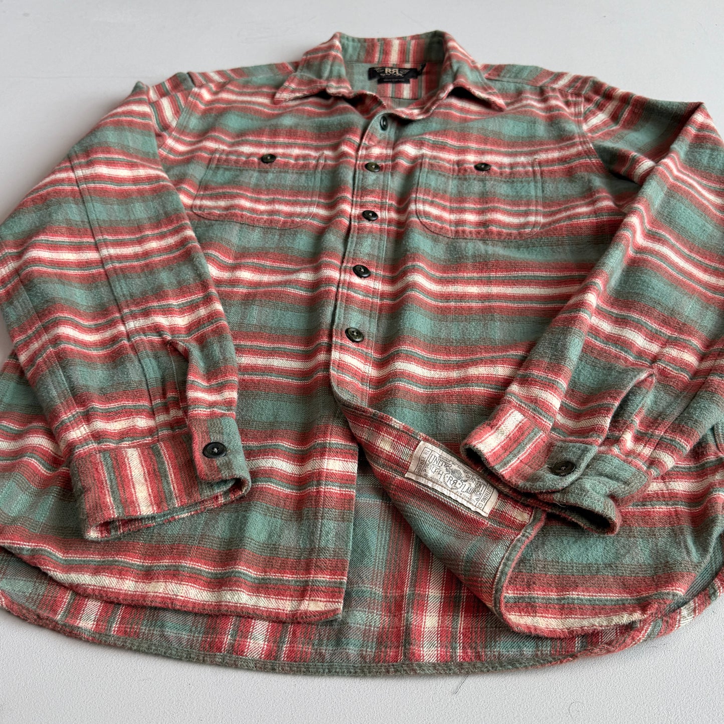 RRL Ralph Lauren (M) Brushed Cotton Plaid Earth Tone Button Front Shirt