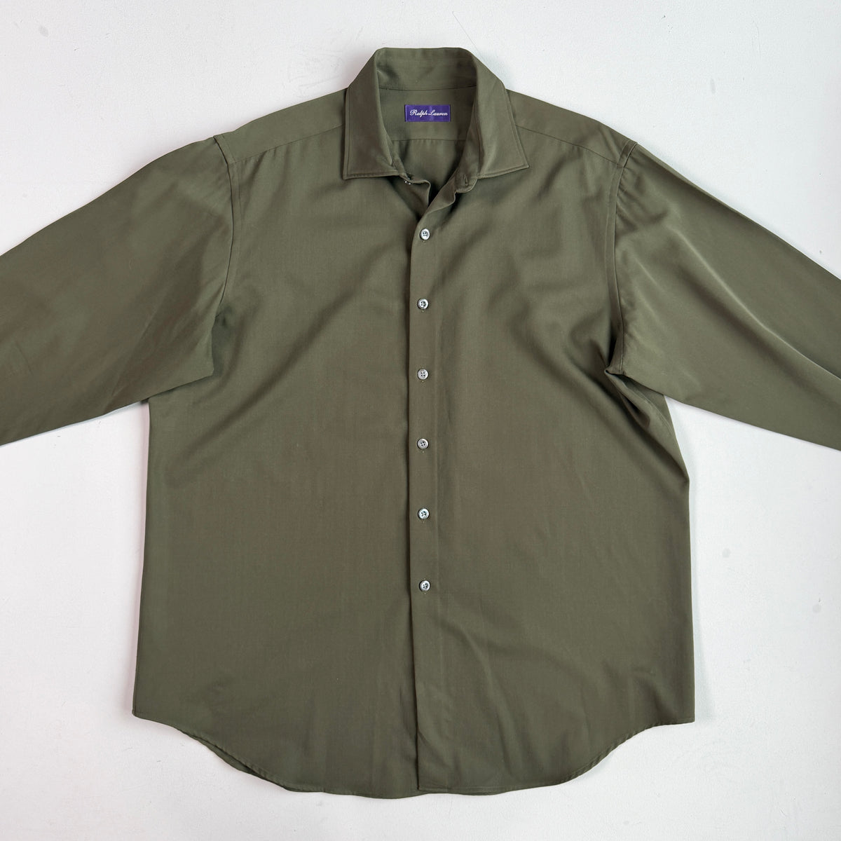 Ralph Lauren Purple Label (XL) 100% Wool Forest Green Button Shirt