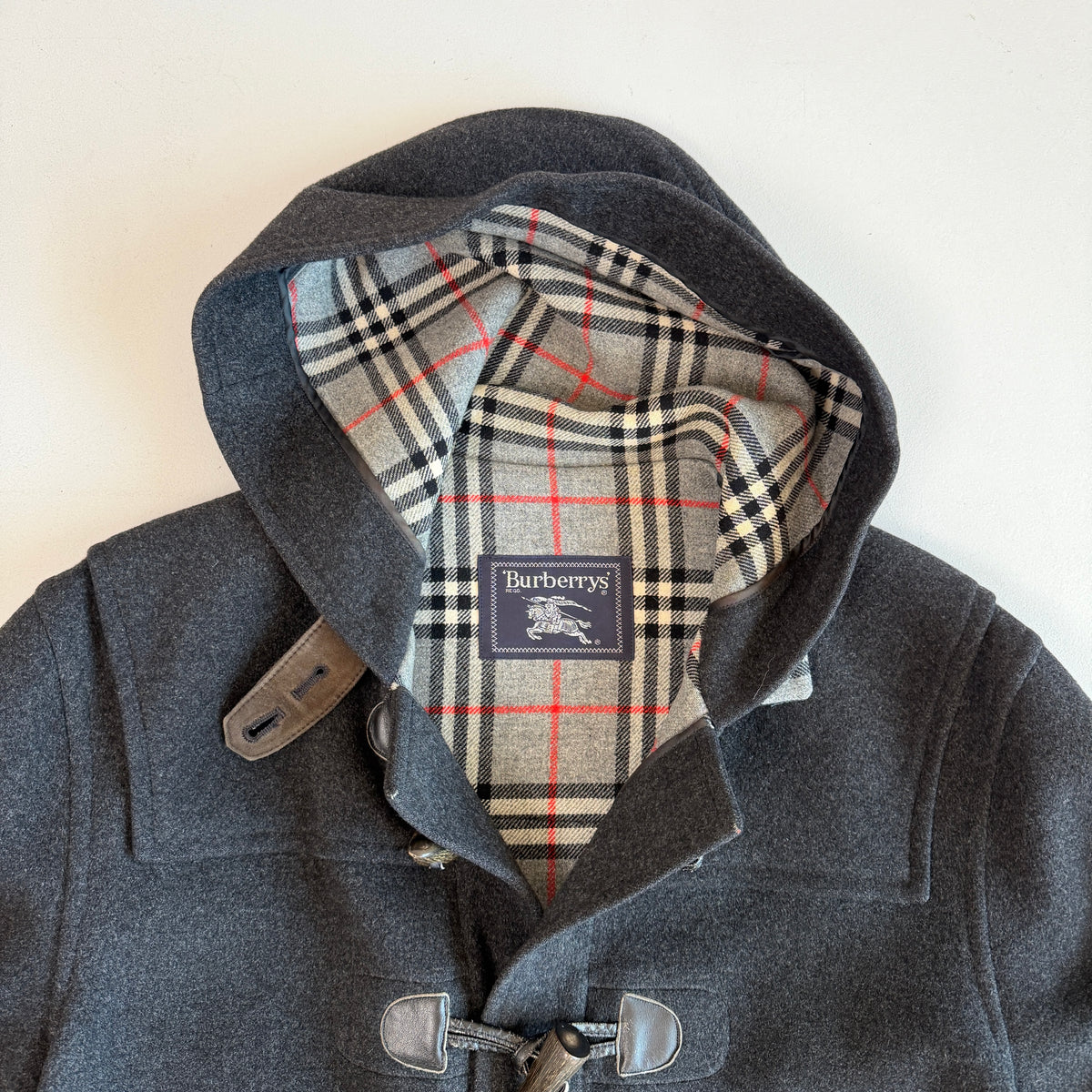 VNTG Burberry (50 /52) Gray Wool/Cashmere Leather Trim Duffle Coat