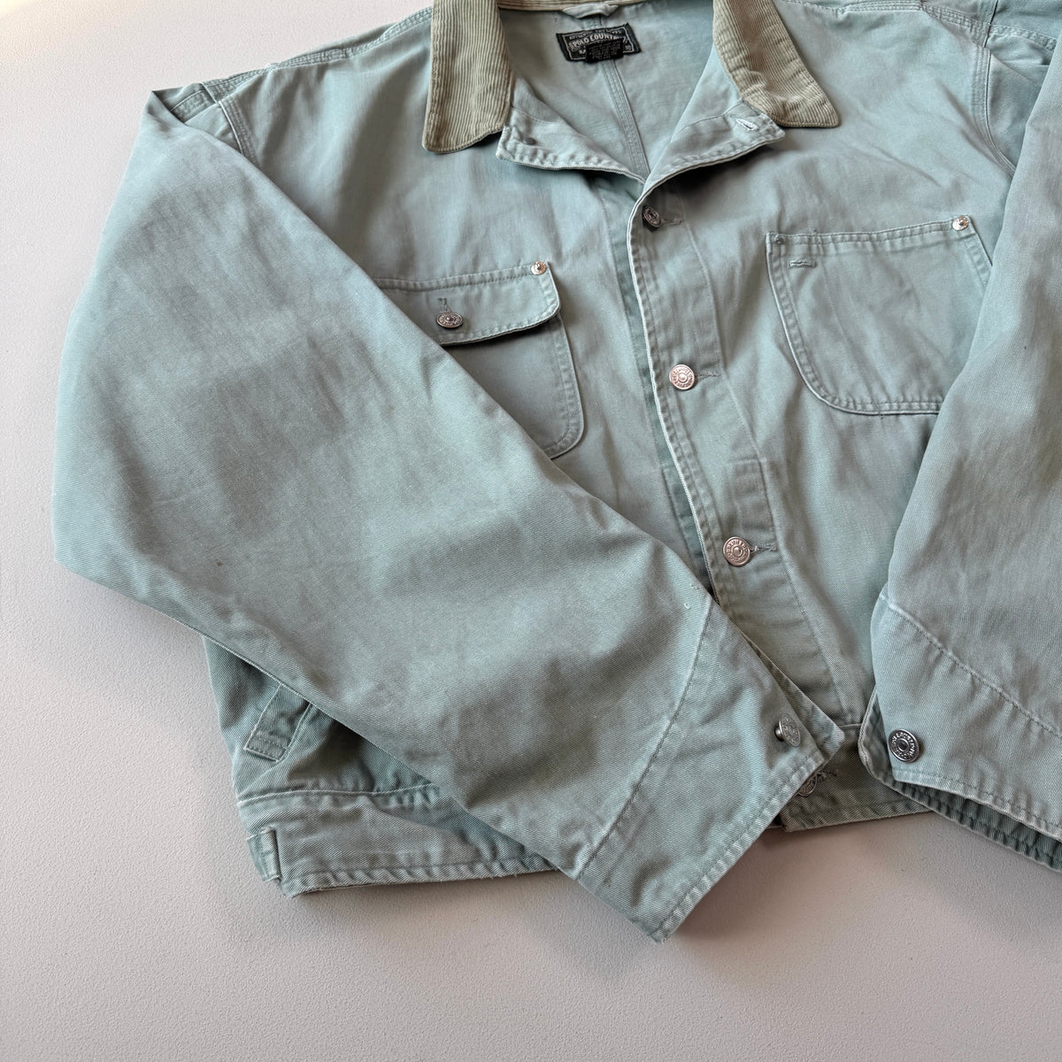 VNTG Ralph Lauren Polo Country (XL) Mint Green Cotton Twill Trucker Jacket