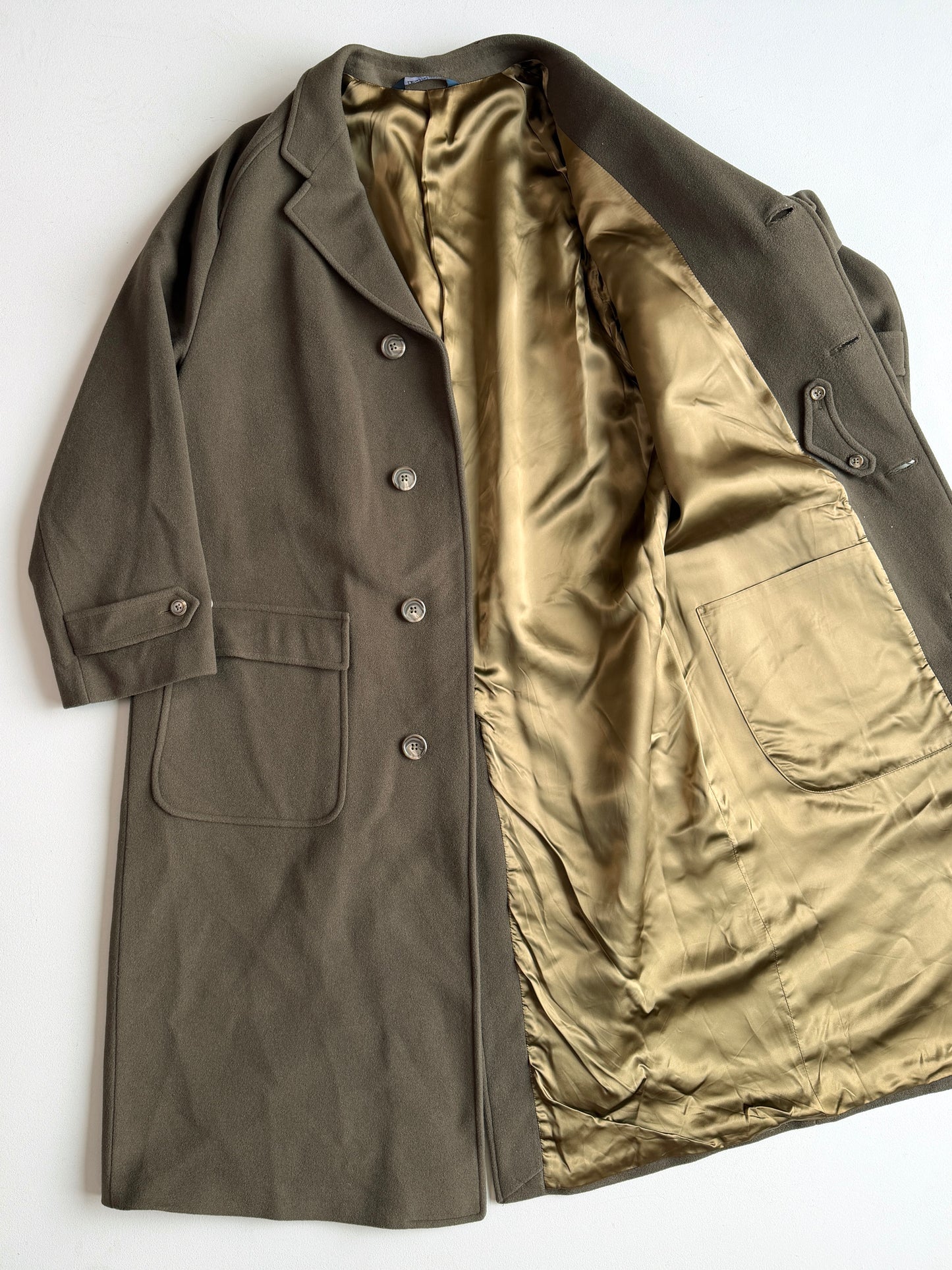 Polo Ralph Lauren (40R) Olive Green 100% Wool Balmacaan Raglan Overcoat