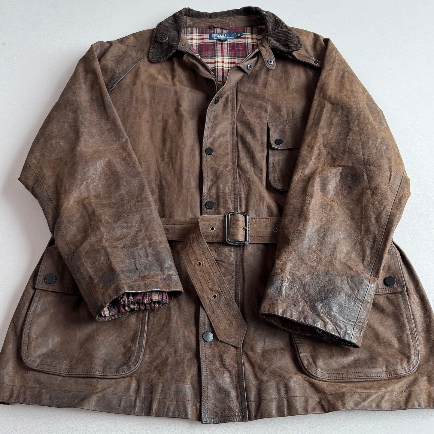 Polo Ralph Lauren (2XL) Leather Raglan Sleeve Belted Cotton Lined Coat