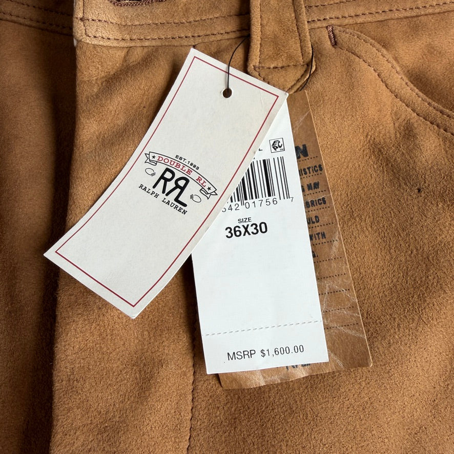 NWT RRL Ralph Lauren (36x30) Sheep Suede Leather Western Tawny Brown Pants