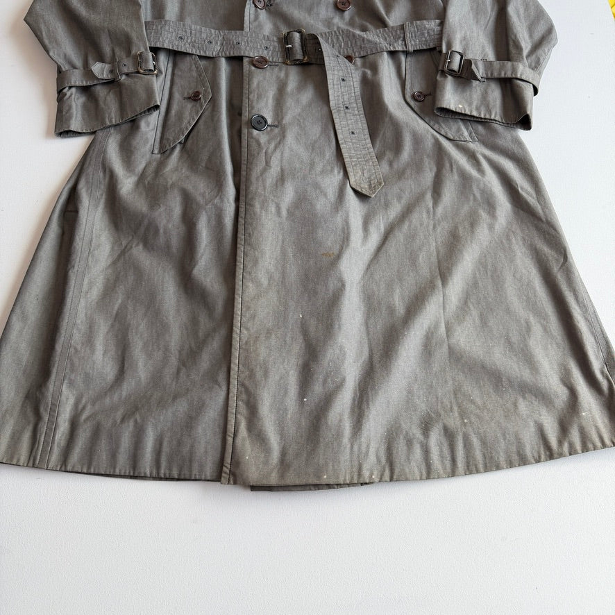 VNTG Burberry (44L) 100% Cotton Gabardine Double Breast Gray Trench Coat