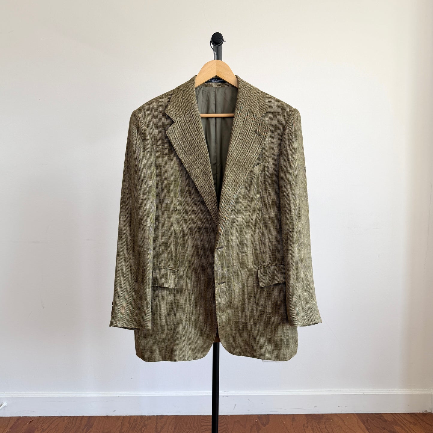 Polo Ralph Lauren (42R) Olive Green 100% Flax Tweed Herringbone Sport Coat