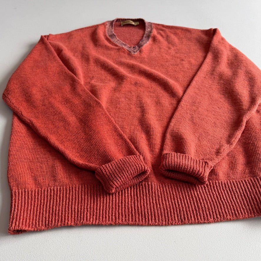 Paul Stuart (XL) 100% Linen Clay Orange Ireland V-Neck Sweater