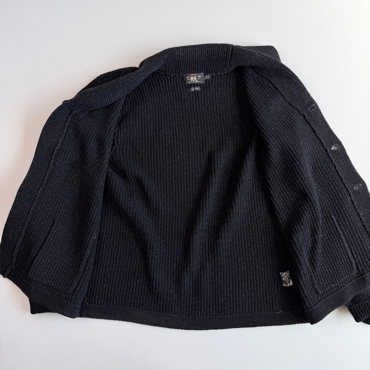 NWOT RRL Ralph Lauren (XL) 100% Cotton Dyed Black Cardigan Sweater