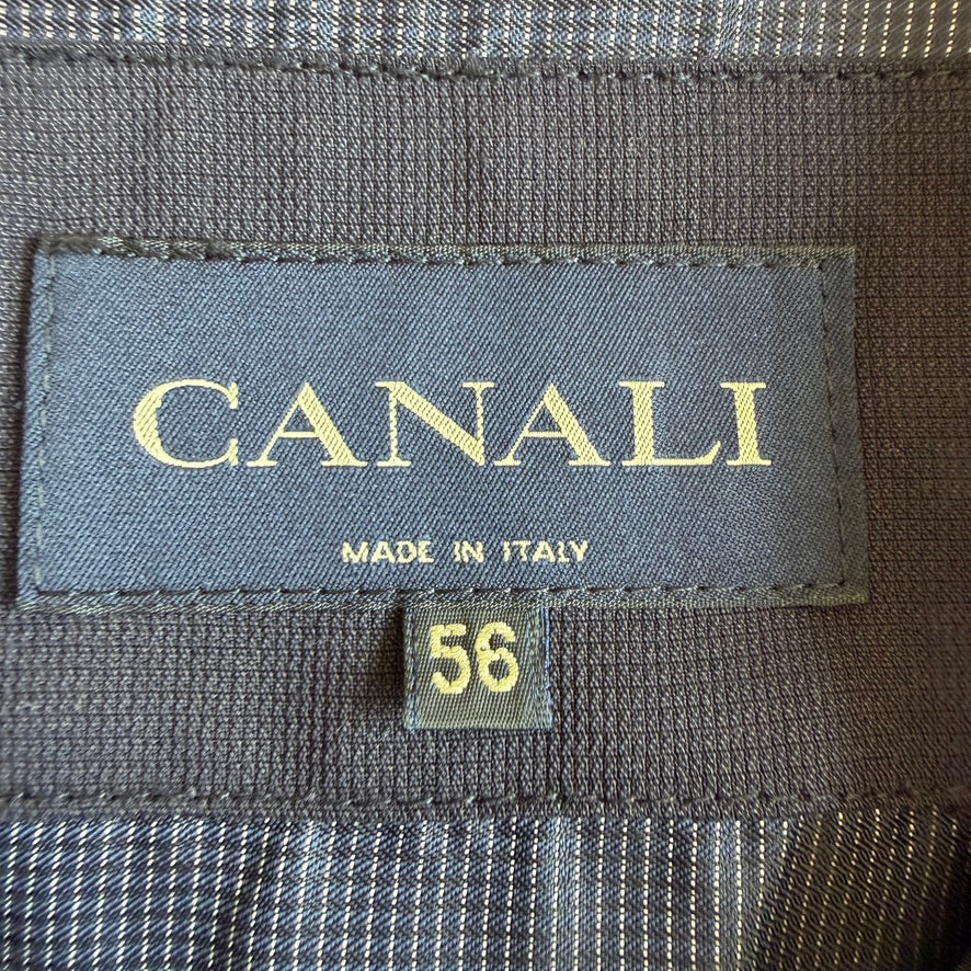 Canali (56 / 46L) 100% Silk Navy Blue Full Zip Tailored Harrington Jacket