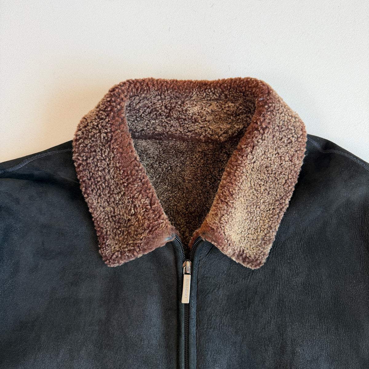 Burberry London (52) Lamb Shearling Suede Leather Black/Bronze Jacket