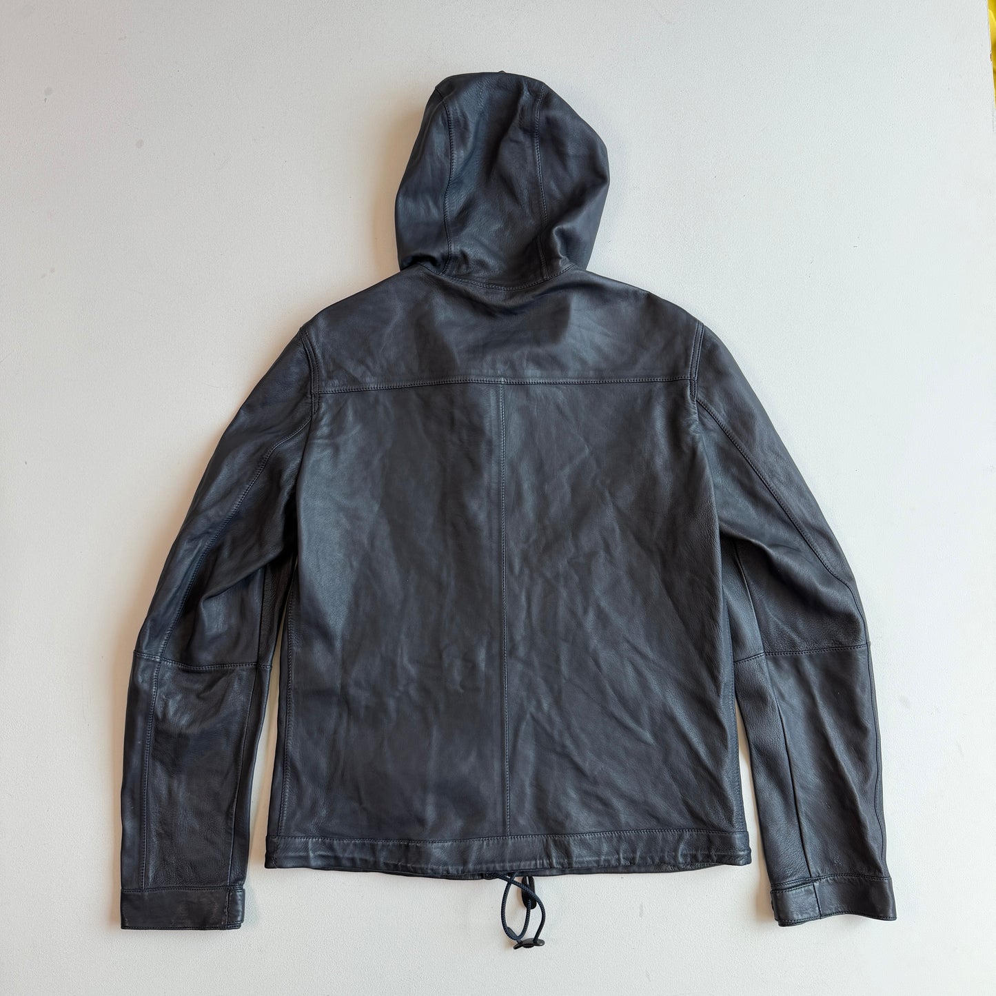 Burberry Brit (M) Leather Slate Blue Zip Hooded Jacket